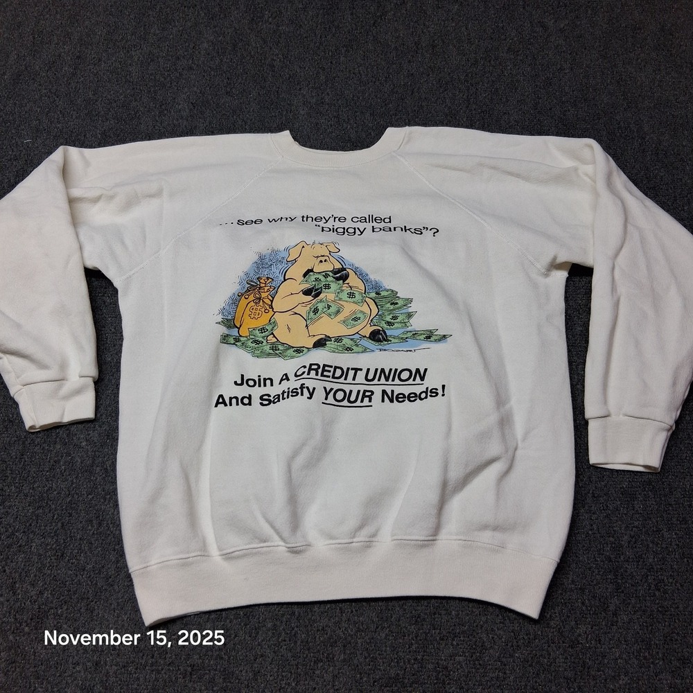 Vintage Bogart‎ Grapic Sweatshirt Fat Pig Credit Union Size Large HANES